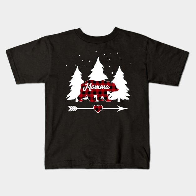 Momma Bear Buffalo Plaid Christmas Matching Family Pajama Kids T-Shirt by Soema